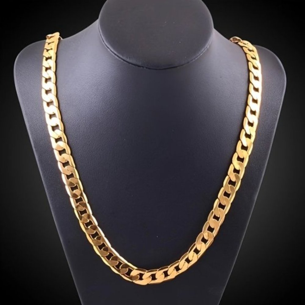 2pcs 18k Golden Plated Cuban Chain - Stylish Fusion of Bracelet and Necklace - Picture 5 of 8
